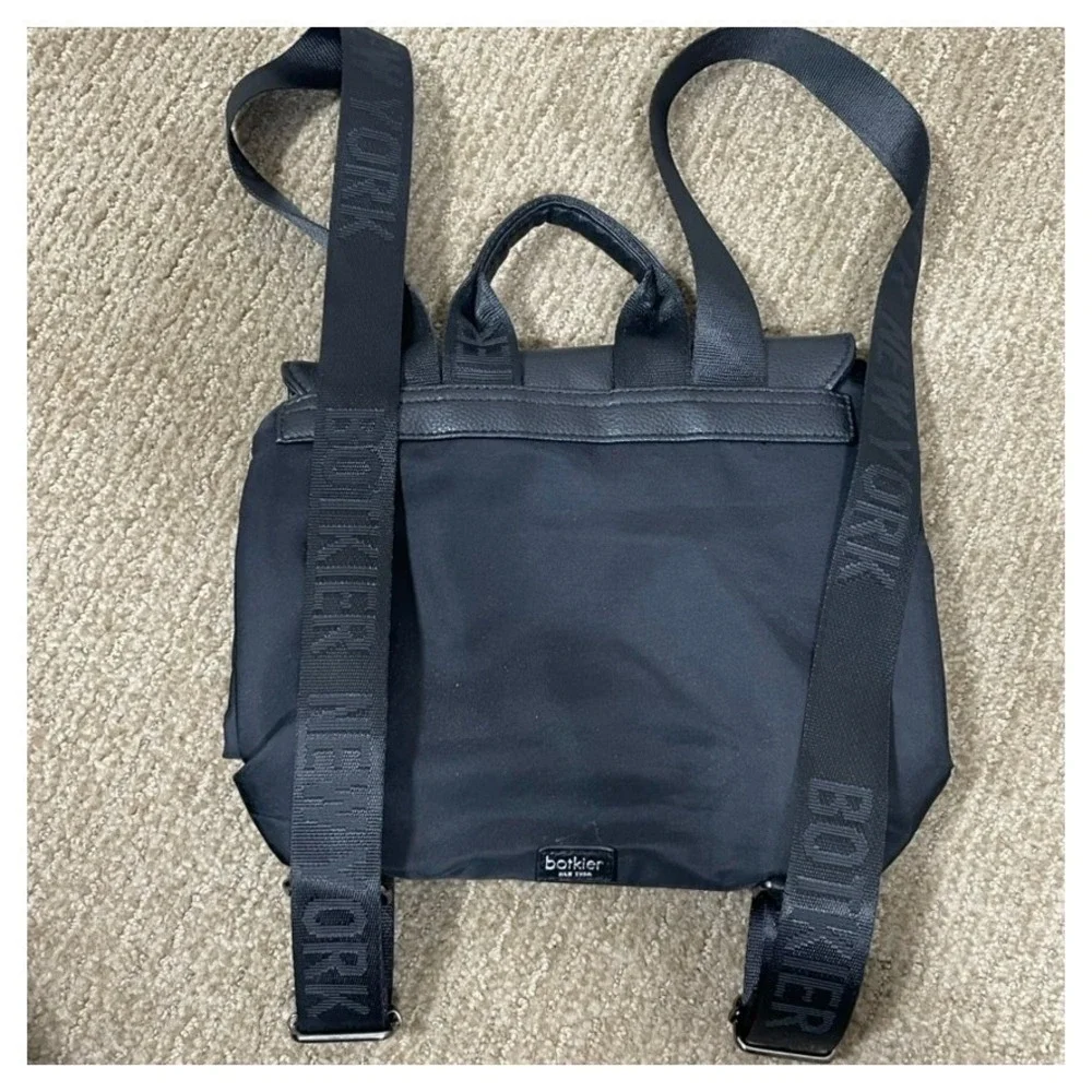 Botkier New York‎ Backpack Women Travel Small Black Nylon Leather Trim Logo